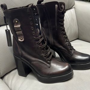 NWT Emanuele Crasto Brown Italian leather Lace Up combat boots